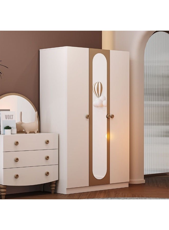 DANUBE HOME Caramel 3-Door Wardrobe With Mirror – Sleek Bedroom Storage With Hanging & Shelves, Elegant Wardrobe For Kids & Teens – White & Brown