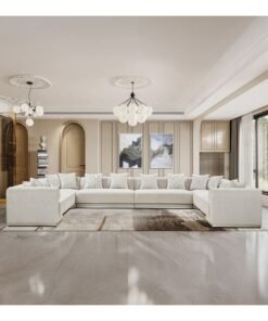 DANUBE HOME Fijiri Sectional Corner Fabric Sofa | Modern Design U Shape Corner Sofas | Comfortable Living Room Furniture L498xW281xH76cm - Grey/Champagne Silver