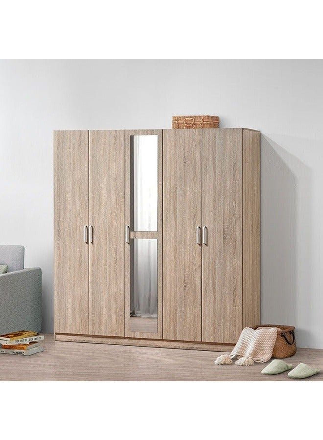DANUBE HOME Supreme 5-Door Wardrobe With Mirror For Hanging Clothes Extra Sturdy Rack Storage Organiser Modern Design Space Saving Cabinets For Bedroom - French Sonoma Oak