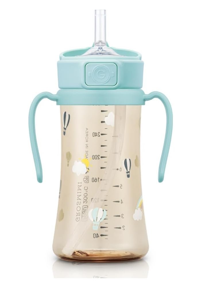 GROSMIMI Flip Top Spill Proof Sippy Cup, PPSU, BPA Free, 10 oz, Stage 2 Straw for Toddlers (Air Balloon)