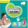 BabyJoy Compressed Diamond Pad Diaper, Size 3, Medium, 6-12 Kg, Jumbo Pack, 52 Diapers