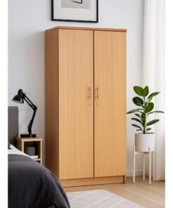 AFT Spacious Two-Door MDF Wardrobe with Lockable Compartments, Durable Metal Hinges, and Multiple Shelves for Organized Storage – Featuring Premium Beige Finish (Arfan)