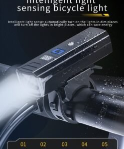 ZONIX Bike Light, Auto-Sensing Night Mode, Digital Battery Display, IPX5 Waterproof, USB-C Fast Charge, 4 Modes Ultra-Bright LED for Road/Mountain/Night Cycling Safety