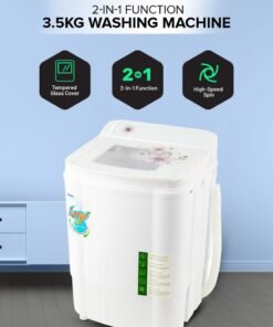 GEEPAS Washing Machine, 2-in-1 Function, 3.5 Kg- Tempered Glass Cover, Wash with Separate Spin, High Spin Speed, 2 Years Warranty GSWM18040 White GSWM18040 White