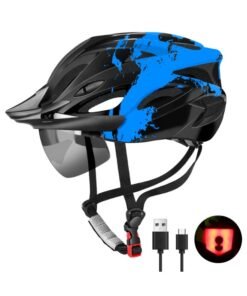 Arabest Bike Helmet with USB Rechargeable LED Light Detachable Goggles and Sun Visor, Mountain & Road Bicycle Helmets for Men Women Adult Cycling Helmets