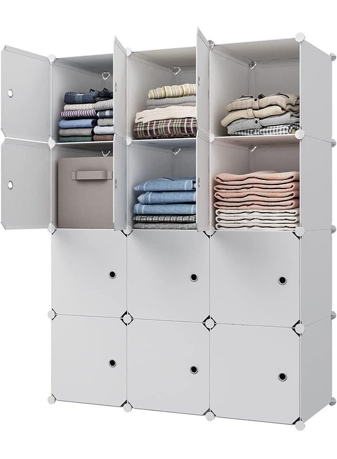 Portable Closet Clothes Wardrobe Bedroom Armoire Storage Organizer With Hanging Section, Capacious & Sturdy, 12 cabinets full white color (2 Hangers & 6 Cubes) (12 cube white)