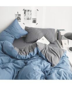 INFOSUN Duvet Cover Set King Size 4 Pcs, Include 1 Quilt Cover 220 x 240cm & 2 Pillow Cases 48 x 74cm & 1 Bedsheet 235 x 250cm, Super Soft Quality Cotton Bedding Set, NO Comforter - Blue Grey