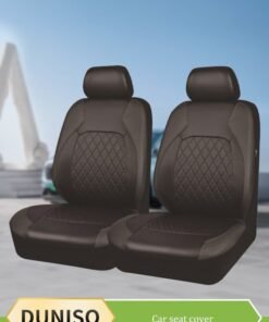 DUNISO 4 Pieces of Universal Car Seat Cover Set，PU leather car backrest two seater seat covers, easy to install, suitable for all seasons, suitable for most cars' front and rear seats，black