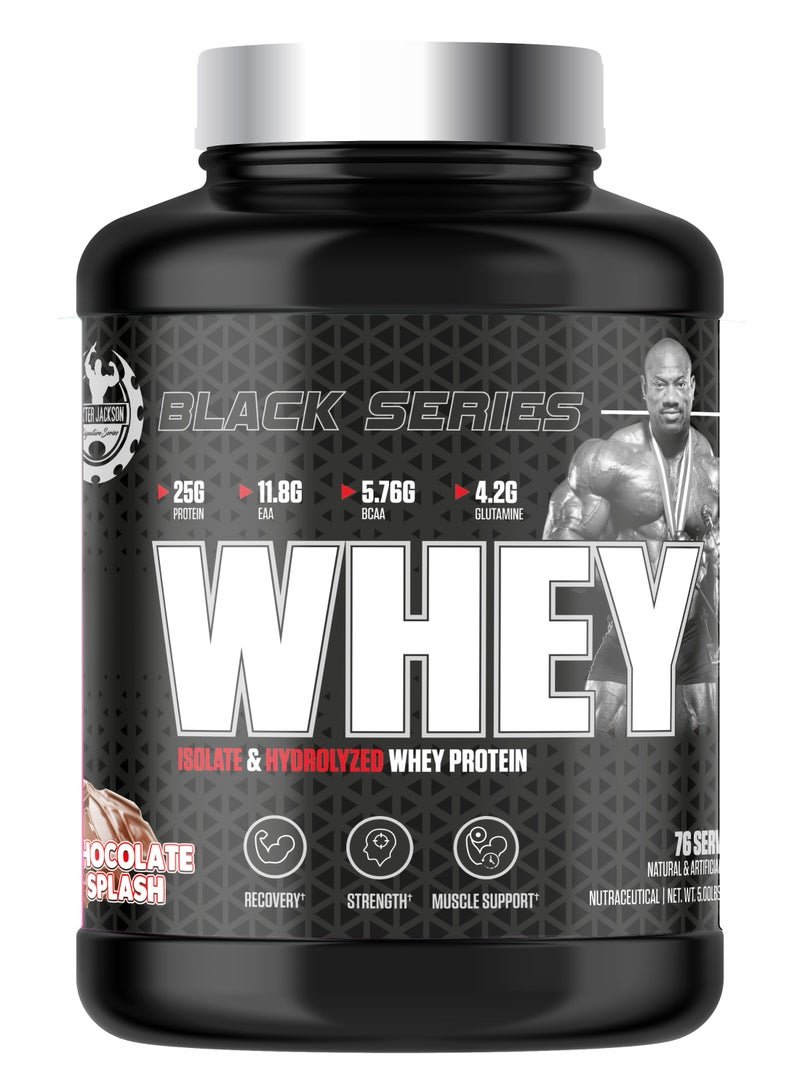 DEXTER JACKSON Black Series Isolate & Hydrolyzed Whey Protein 5 Lbs (76 Servings) - High Protein Supplement for Muscle Growth & Recovery (Chocolate Splash)
