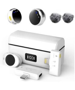 KADIP Wireless Lavalier Microphone for iPhone/Android with Lightning/USB C(2 TX+2 RX+Charging Case), Mini Microphone with Noise Cancellation, 35H Battery, Clip on Lapel Mic for Video Recording Vlog