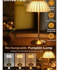 ARNOTEC Portable LED Touch Table Lamp – USB Rechargeable, 3 Color Modes, Dimmable Gold Desk Light