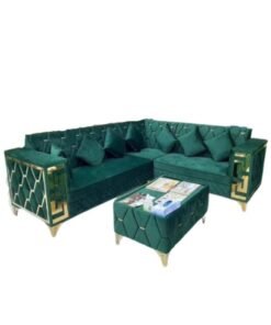 Maharat Al Bahar L Shape Mab Velvet Sofa Set 5 Seater With table Green 250x80x180