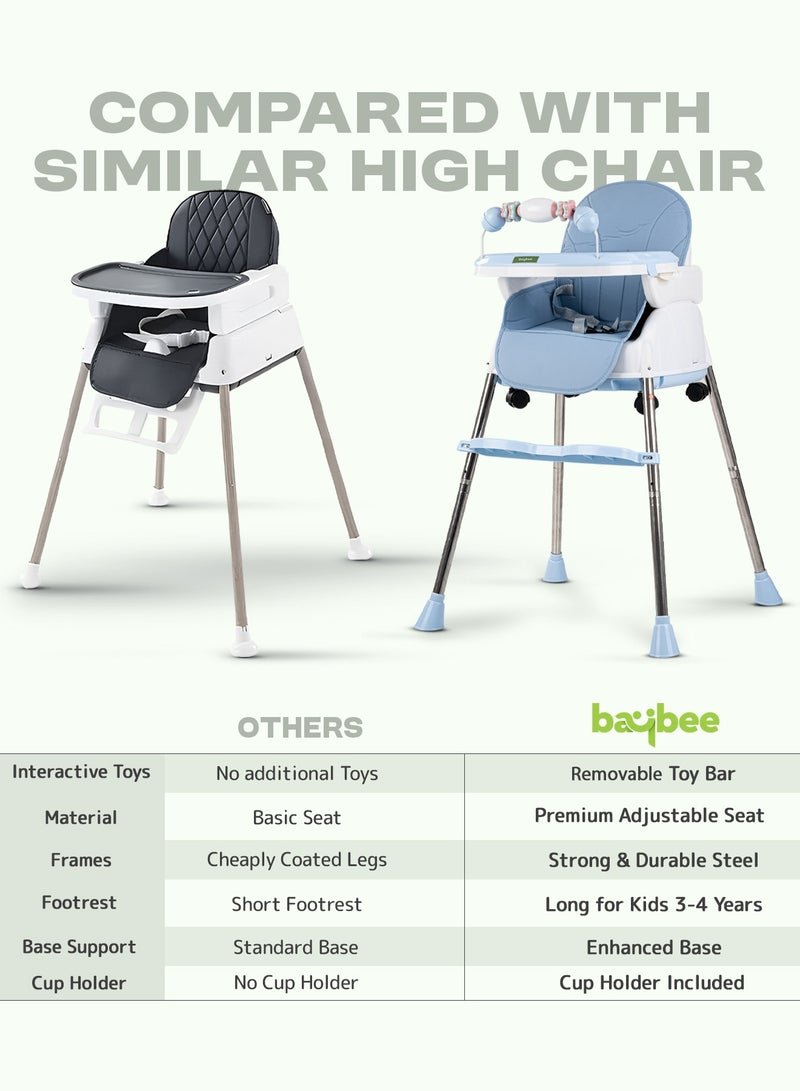 BAYBEE 4 In 1 Nora Convertible High Chair For Kids With Adjustable Height And Footrest Baby Toddler Feeding Booster Seat With Tray Safety Belt Kids High Chair For Baby 6 Months To 4 Years Blue