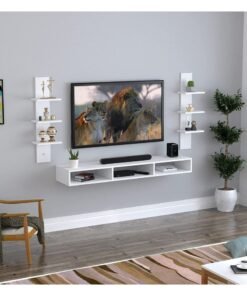 Alternative view of MODERN HOME Wall Mounted TV Unit with Storage Cabinet & Floating Shelf –  White Design
