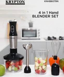 KRYPTON 4 In 1 Hand Blender Set With Stainless Steel Blade, 2 Speed Options, 500 ML Cup And 860 ML Chopper KNHB6079N White/Black/Clear