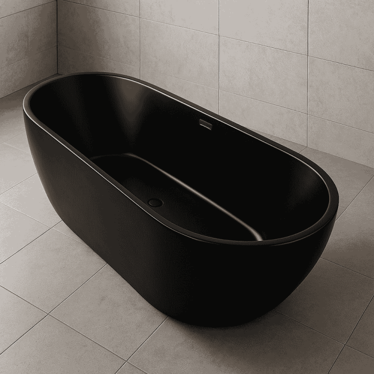 Matte black acrylic free standing bathtub 170x80cm - Image 2
