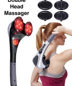 Electric Portable Double Head Massager Full Body Handheld Dual Heating Vibration Infrared Deep Tissue Massage Percussion For Neck Shoulder Back Arms Leg Foot Calf Muscle Relax Hand Tension Pain Relief