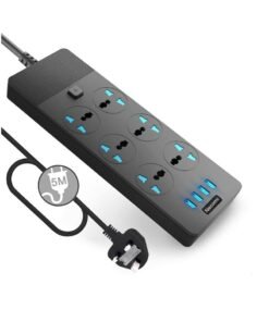 Necomi Power Board With Usb Port, 5M Extension Cable With Multiple Sockets, Universal Power Board With Individual Switch, Home Office Power Board