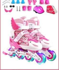ZCM-HAPPY Adjustable Inline Skates Roller Skate Set with LED 4 Wheel Flashing Lights