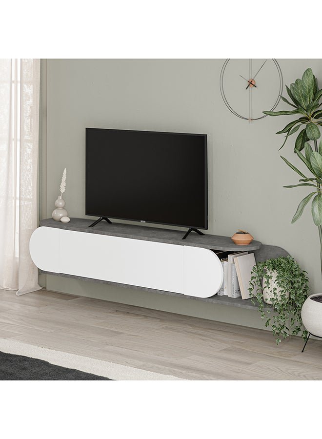 Mourah Home Tone Modern Floating Tv Stand Up To 65'' Inch Tv| 2 Doors Storage| Tv Console With 2 Storag| 180X29.6X30 Cm| Retro Grey White