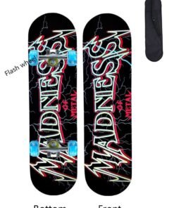 ZCM-HAPPY Beginner Four Wheel Flash Skateboard 80*20cm with Backpack for Boys and Girls, 7-Layer Maple Double Kick Concave Skateboard for Kids and Adults