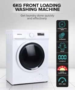 GEEPAS 6 KG Front Load Fully Automatic Washing Machine|Durable Stainless Steel Drum, 15 Washing programs, 1000 RPM, LED Display | Waterproof IPX4 |2050 W 1 Years Warranty GWMF68005LCU White