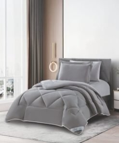 Donetella Bedding Comforter Set, Single Size Fits 140x200 cm - 4-Pcs Solid Quilted Bed Set, Microfiber Fabric - 1 Comforter, 1 Fitted Sheet And 2 Pillow Shams