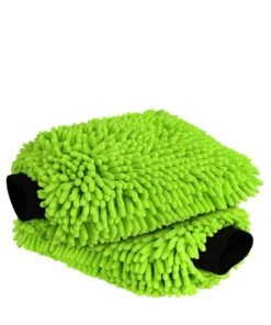 T NEWFUN Car Wash Mitt Microfiber, 2PK Scratch Free Lint-Free, Premium Chenille Microfiber Mitt Car Wash Brush, Green, Regular Size 18cm X26cm(Green)