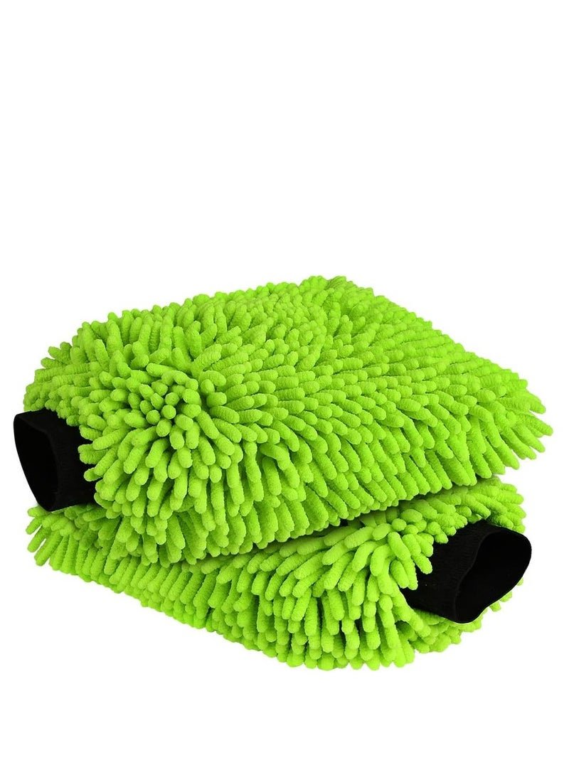 T NEWFUN Car Wash Mitt Microfiber, 2PK Scratch Free Lint-Free, Premium Chenille Microfiber Mitt Car Wash Brush, Green, Regular Size 18cm X26cm(Green)
