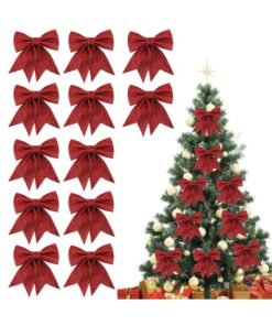 Chielor 12 Pcs Christmas Bows Glitter Bows, Sparkling Bow Christmas Ribbon Gift, Sequin Bowknot Ties, Suitable for Christmas Party, Wedding, Home Ornament Decoration (Red)