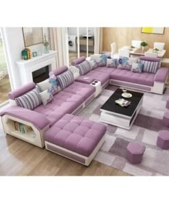 Al Zakharef Furniture Mississippi Luxury U-Shaped Modular Sofa Set (Pinkish Purple) – Velvet Fabric Sectional Couch with Solid Wood Frame, Storage Armrest & Soft Cushions – Modern Living Room Furniture