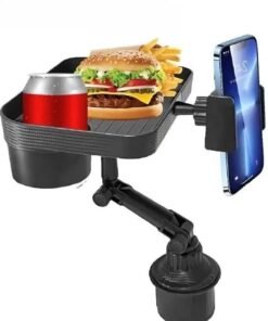 Denx 2-in-1 Car Cup Holder Tray – Detachable Multi-Function Auto Tray with Anti-Slip Surface, Phone Holder, Dining & Snack Tray for Cars, Travel, and On-the-Go Convenience