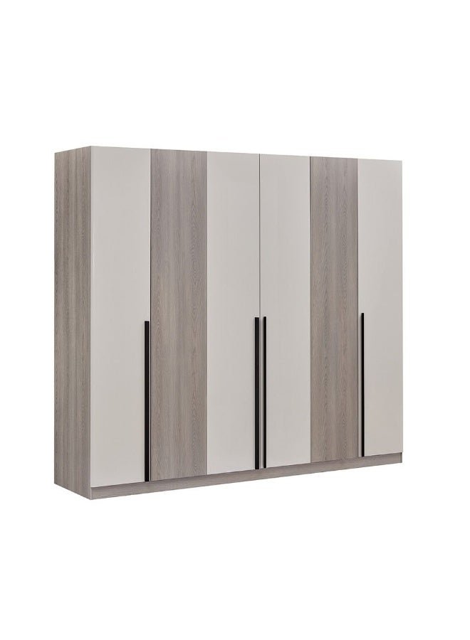 DANUBE HOME Trevor 6 Door Wardrobe Spacious Wooden Wardrobe with Multiple Compartments Stylish Storage Cabinet for Bedroom Closet Organizer for Home Modern Wardrobe Furniture Beige / L. Grey