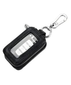 Barakah Car Key Fob Case, Genuine Leather Car Smart Key with Lanyard and Zipper Closure, Key Protection Cover for Men Women Fob Holder for Remote Key Fob(Black)