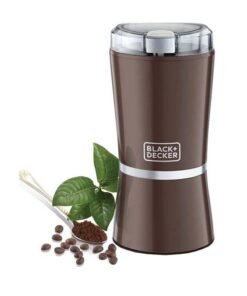 BLACK+DECKER Coffee Grinder, One Speed with Pulse, Stainless Steel Cup & Blade, Safety Lock Lid, Quick & Controlled Grinding for Coffee, Compact, 150 W CBM4-B5 Brown