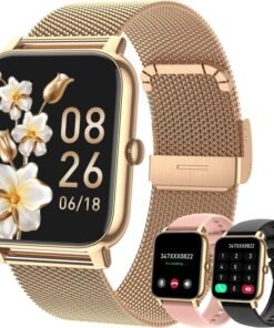 Smart Watch for Women Fitness Tracker: Gold Smart Watches for Women Digital Mens watches Make/Answer Call Waterproof Running Smartwatch Android Phone iPhone Samsung Compatible Heart Rate Monitor