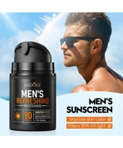 SADOER Men's Refreshing Whitening Sunscreen Lotion, Facial Moisturizer With SPF90+ for Men,Sunscreen Daily Face Moisturizer Cream For Men,Sunscreen UV Protect, UVA & UVB Protection, Lightweight & Fast-absorbing,Non-Greasy Feel 50g