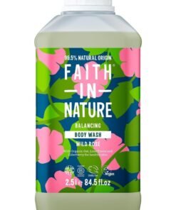 Faith in Nature 99% NATURAL ORIGIN WILD ROSE BODY WASH Balancing 100% RECYCLED & RECYCLABLE BOTTLE Cruelty-Free International Vegan 2.5 l e 84.5 fl. oz