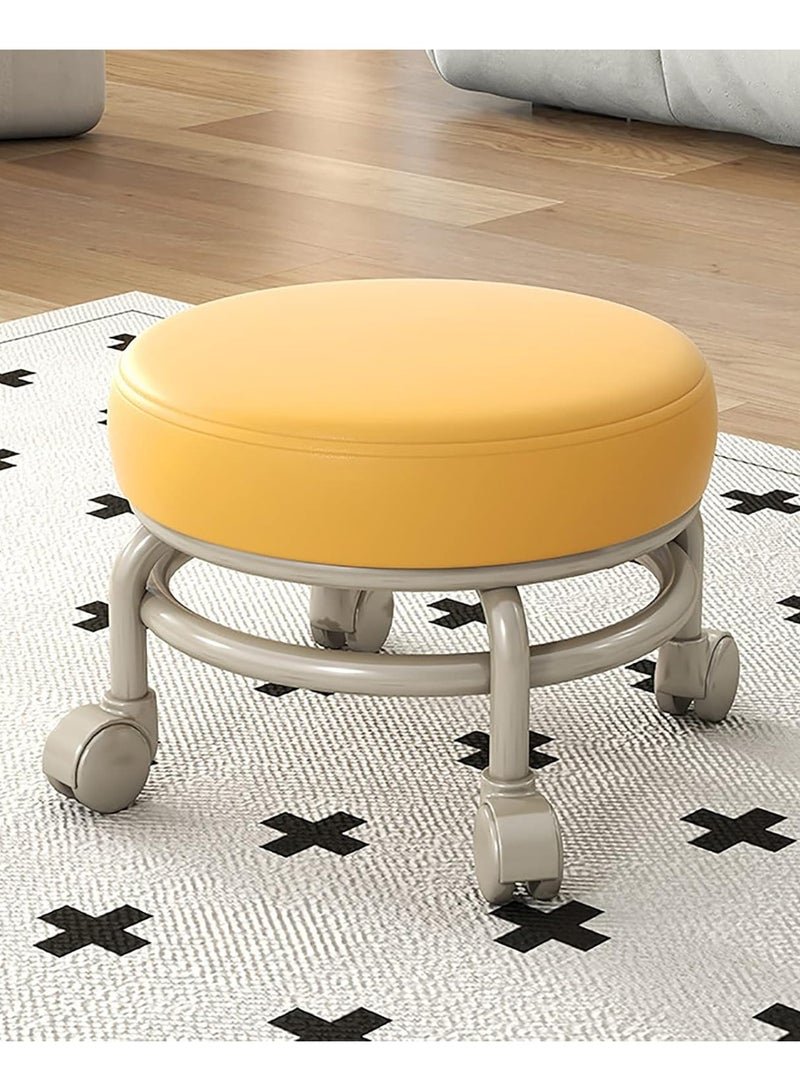 DubaiGallery Round Rolling Stool with Wheels Comfortable, Heavy Duty, 360° Rotation, Low Profile, Elegant Design for Home or Office Use