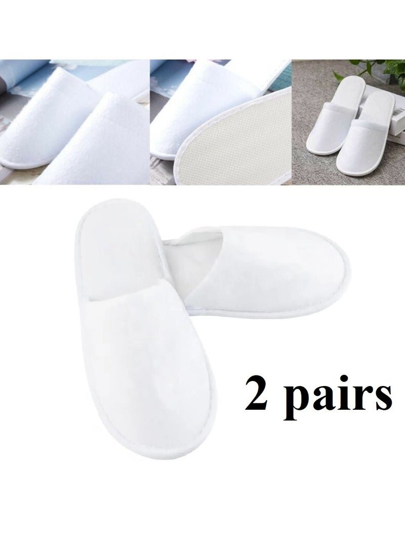 High Thickness Two Pairs White SPA Hotel Luxury And Comfortable Slippers, Fabric Cotton Non-Slip Closed Toe Shoes Eco Friendly Disposable Fit Size for Men And Women