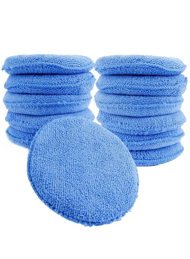 HAWAWA 12pcs Microfiber Wax Applicator, 5" Ultra-Soft Microfiber Detailing Applicator Pads for Any Cars, Truck, Boat, Motorcycle and RV, Microfiber Round Foam Sponge Wax Polish for Hand Polish Blue