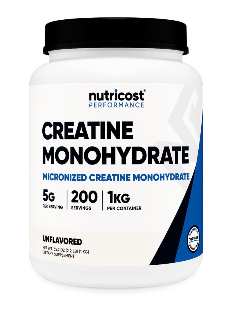 Nutricost Creatine Monohydrate, Micronized Creatine Monohydrate,5G Per Serving - 200 SERVINGS | 1 KG Per Container Unflavored Net WT 35.7 OZ ( 2.2 LB) (1 Kg)
