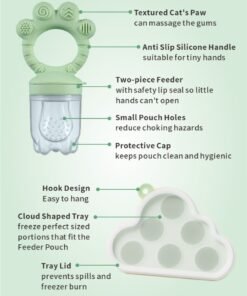 HieerBus Baby Fruit Food Feeder & Mini Freezer Nibble Tray Combo, BPA Free Silicone Feeder Teethers for Safe Infant Self Feeding, 4 Month+ ,Green - Image 3
