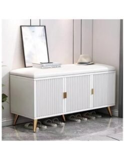 Wooden Shoe Bench, Modern Shoe Cabinet with Storage and Leather Cushion Seat for Shoe Changing and Shoe Organizer, For Home Entryway Hallway Bedroom Living Room, (White)