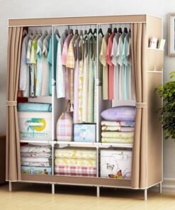 Simple Wardrobe Fabric Steel Frame Single Double Cloth Wardrobe Storage Simple Modern Economical Bedroom Assembled Wardrobe