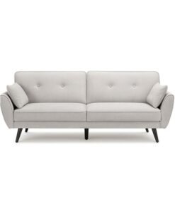 NEO FRONT FURNITURE Sofa Bed SP263 – 3-Seater Convertible Sofa with Adjustable Armrests, Push-Back Design & Metal Legs, Luxury Grey Fabric