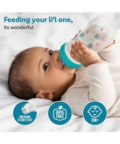Luvlap Anti-Colic Slim/Regular Neck Essential Baby Plastic Feeding Bottle, 250Ml, New Born/Infants/Toddler Upto 3m+, Wild Flowers, BPA Free,Green