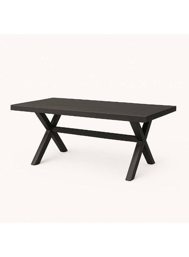 Horoof Home® Modern Cross-Leg Rectangular Dining Table – 182.8x90.8x76.2 cm black Wooden Table for 6-Seater Dining Room Setup