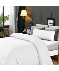 Hotel Linen Klub 1-Piece Duvet Cover – Striped Cotton Sateen – Luxury Hotel Collection – Double (225x245 cm) – 250 Thread Count, Soft & Breathable Fabric Cotton White 225x245cm