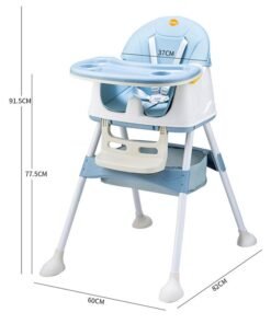 Kidle Multi-Functional Baby High Chair With Durable Dining Tray And Adjustable Foot Pedal- Blue/White